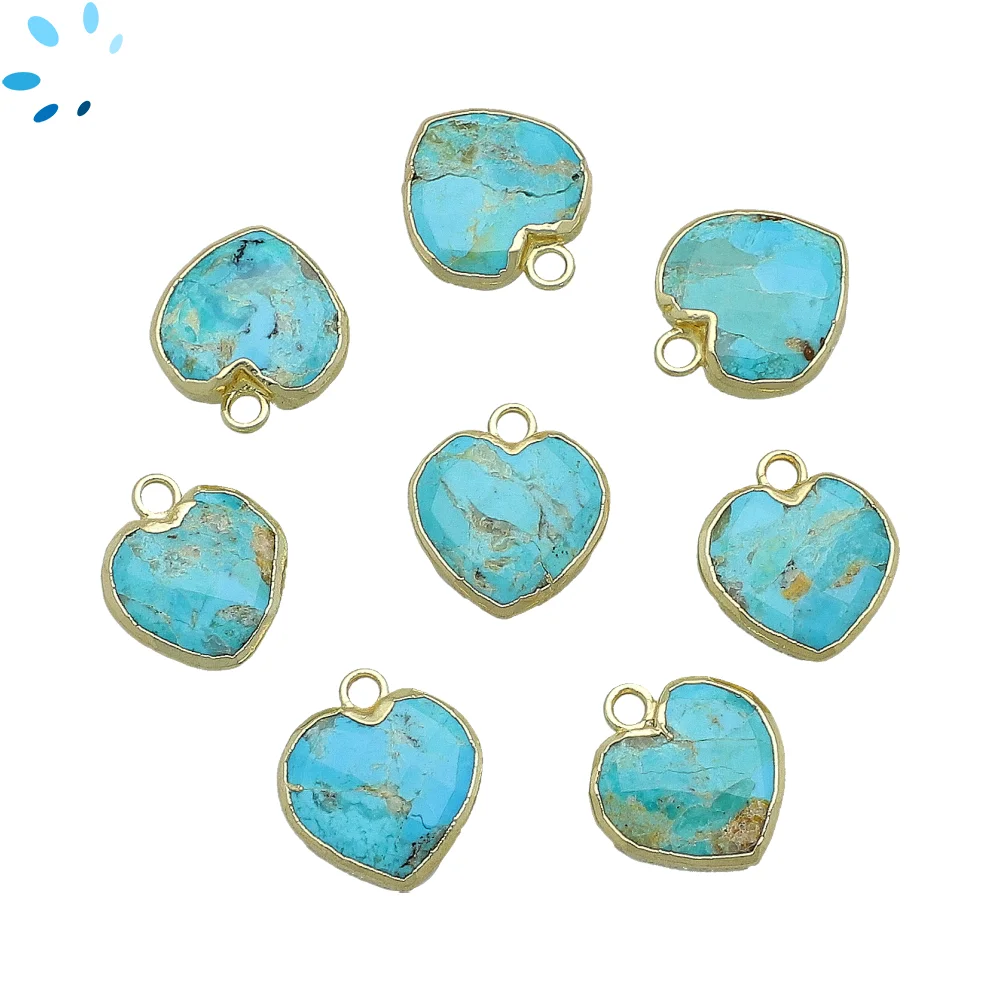Turquoise Heart Pendant Charm 14-15mm 18k Gold Electroplated - Set of 4