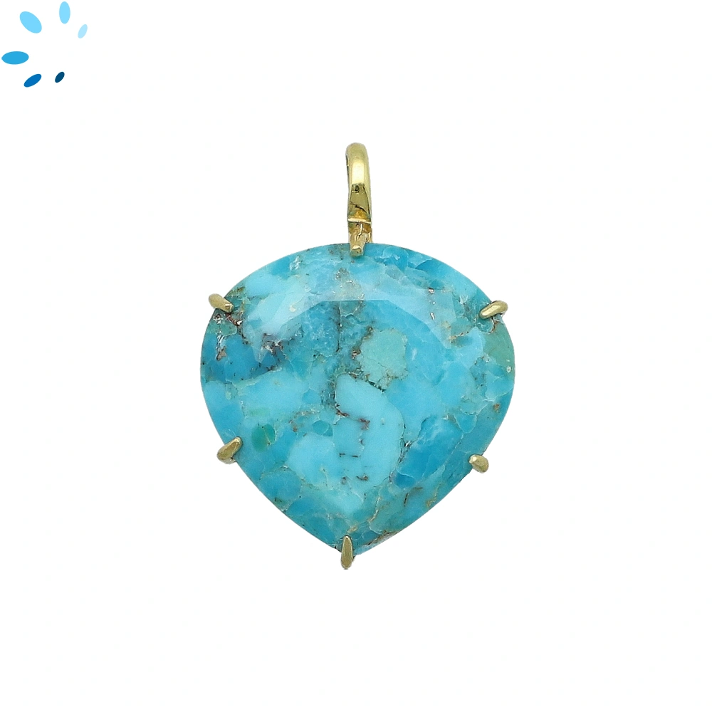 Turquoise Heart Prong-Set Pendant Charm 21mm - 18k Gold Plated Sterling Silver - 1 Piece