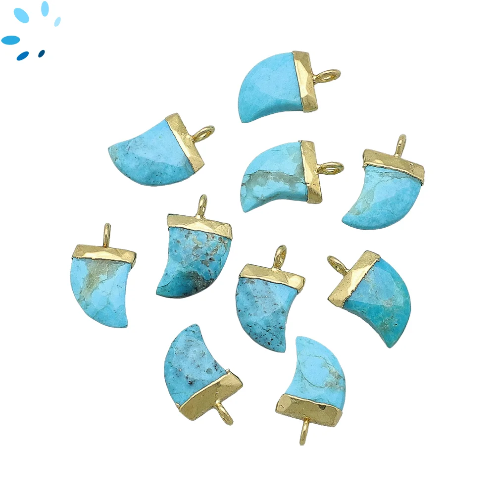 Turquoise Horn Pendant Charm 10x9mm 18k Gold Electroplated - Set of 4