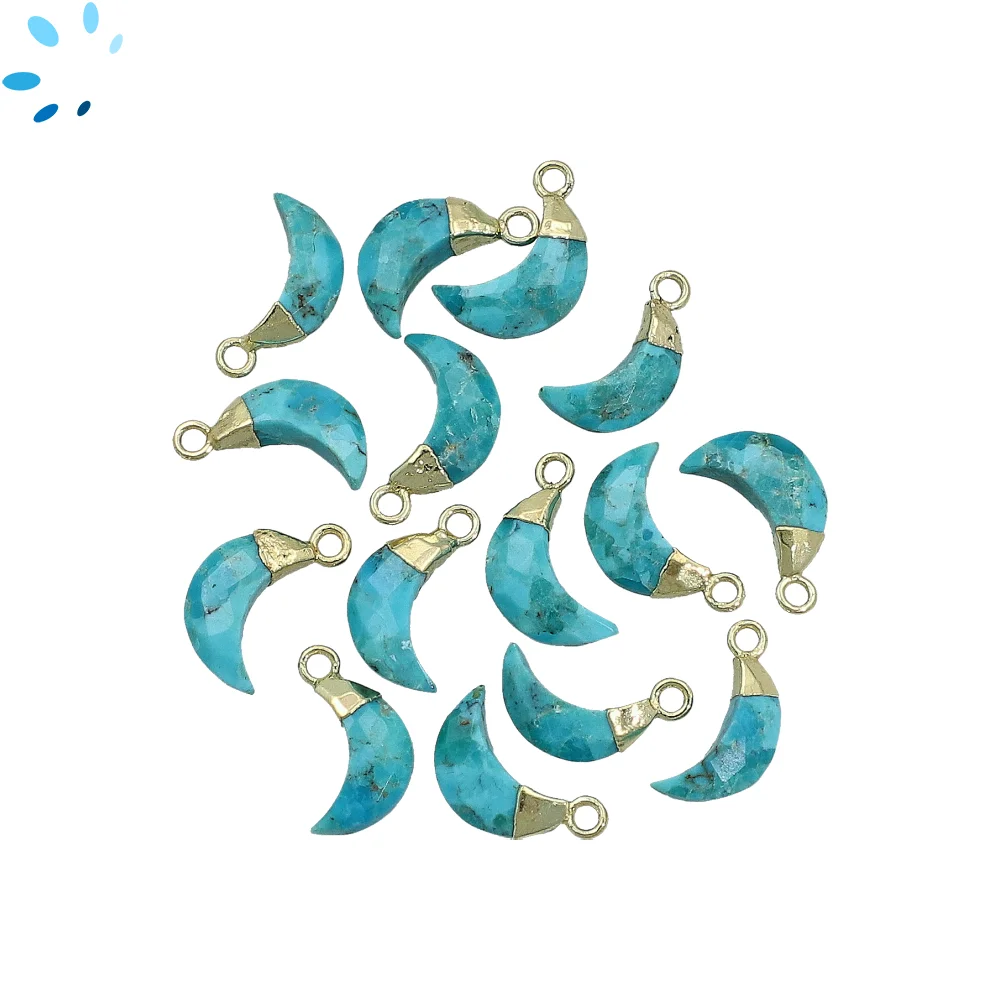 Turquoise Moon Charm Pendant 10x5mm 18k Gold Electroplated - Set of 4