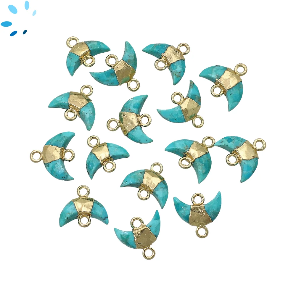 Turquoise Moon Connector 10x5mm 18k Gold Electroplated - Set of 4