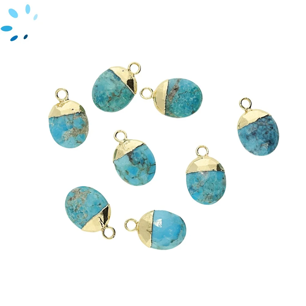 Turquoise Oval Charm Pendant 10x8 - 12x9mm 18k Gold Electroplated - Set of 4