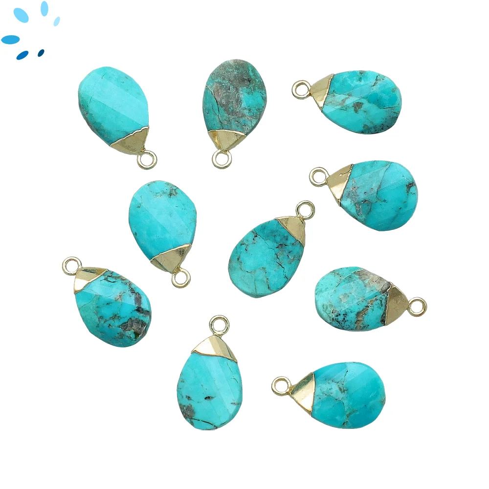 Turquoise Pear Pendant Charm 13x8mm 18k Gold Electroplated - Set of 4
