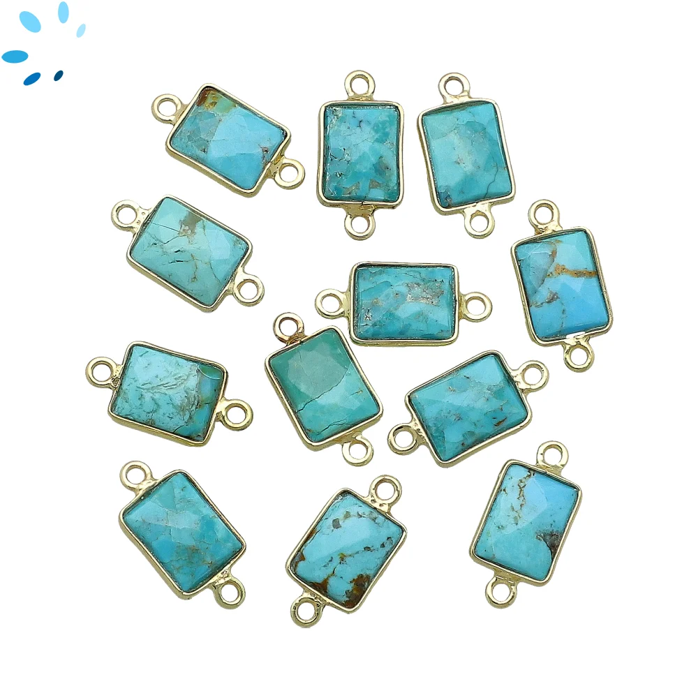 Turquoise Rectangle Bezel Connector 11x9mm - 18k Gold Plated Sterling Silver - Set of 4