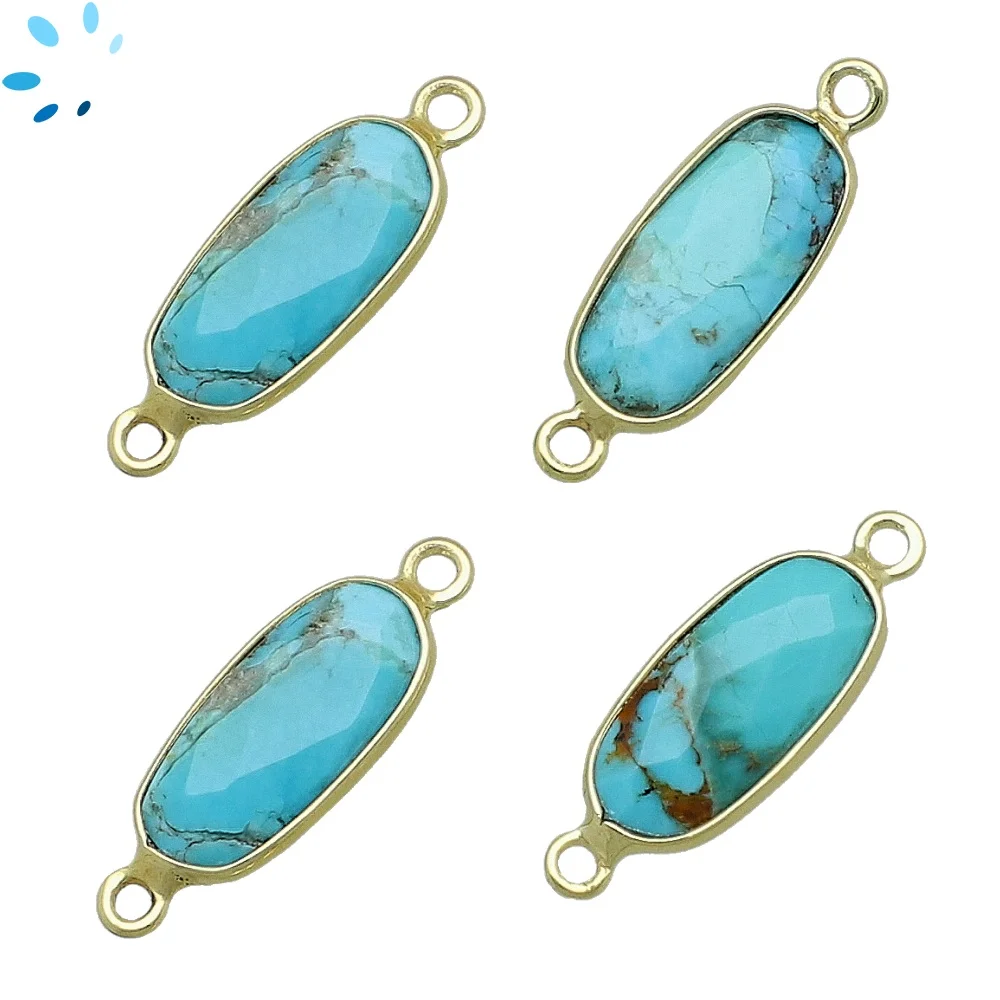 Turquoise Rectangle Bezel Connector 16x7 - 18x8mm - 18k Gold Plated Sterling Silver - Set of 4