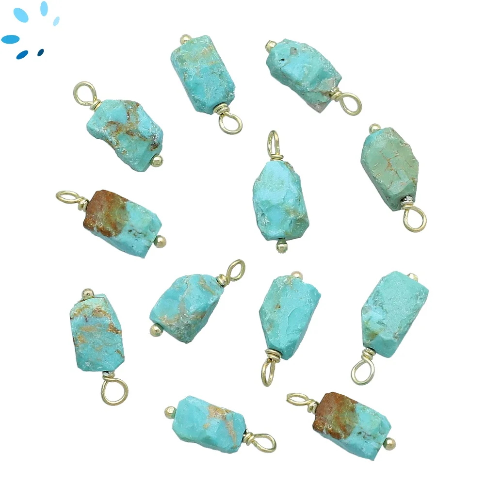 Turquoise Rough Bezel Pendant Charm 8x5 - 10x7mm - 18k Gold Plated Sterling Silver - Set of 4