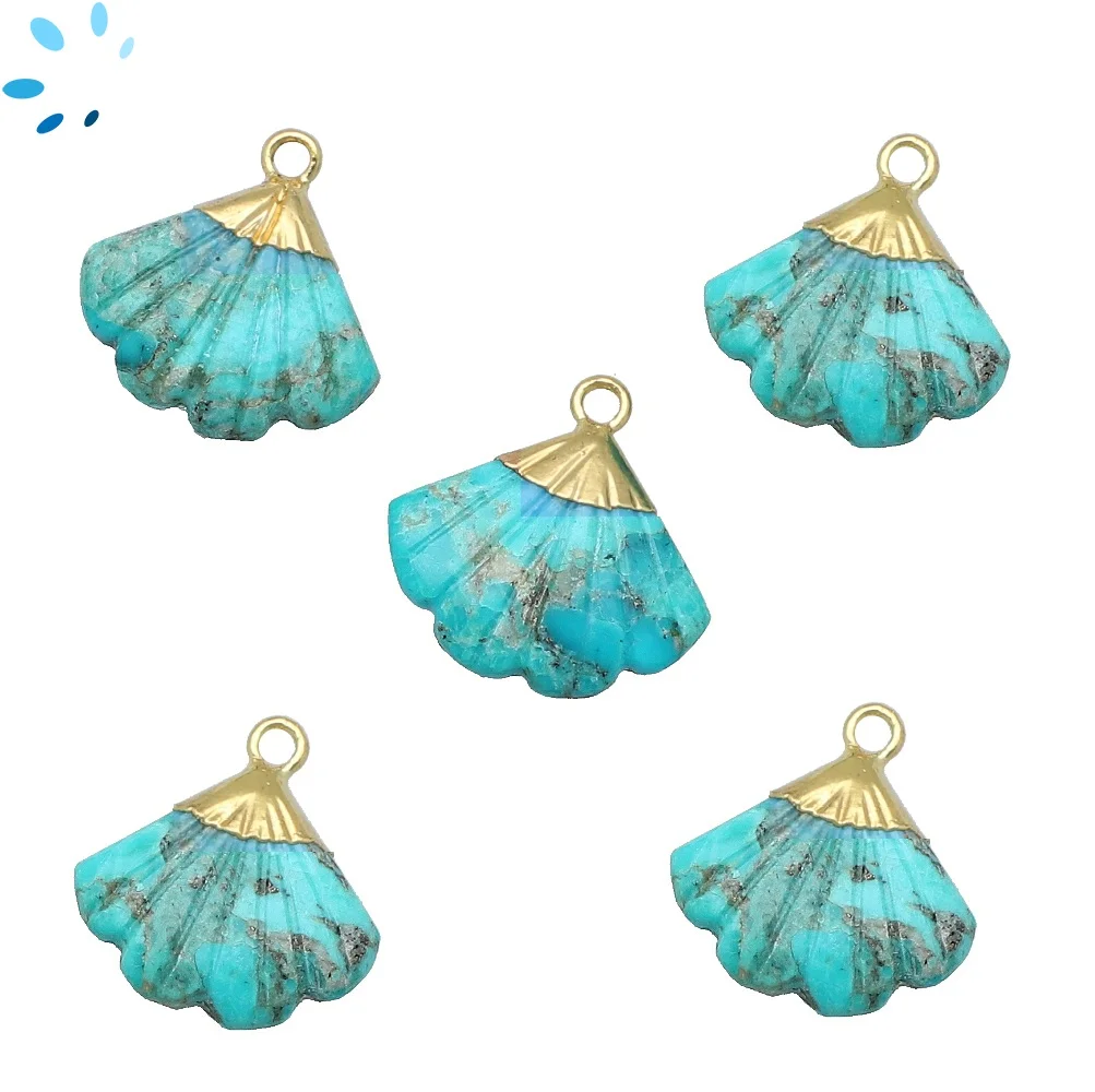 Turquoise Seashell Charm Pendant 16x13 - 18x14mm 18k Gold Electroplated - Set of 2