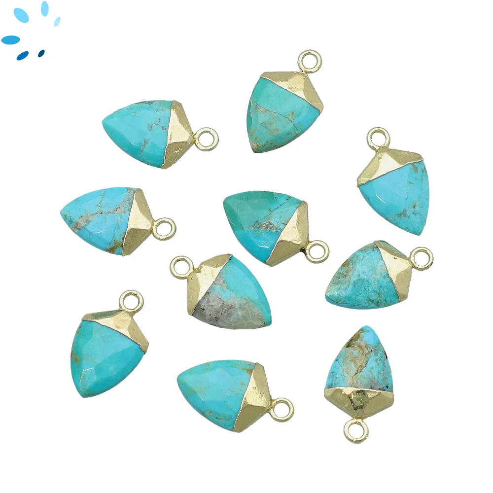 Turquoise Shield Charm Pendant 12x10 - 14x12mm 18k Gold Electroplated - Set of 4