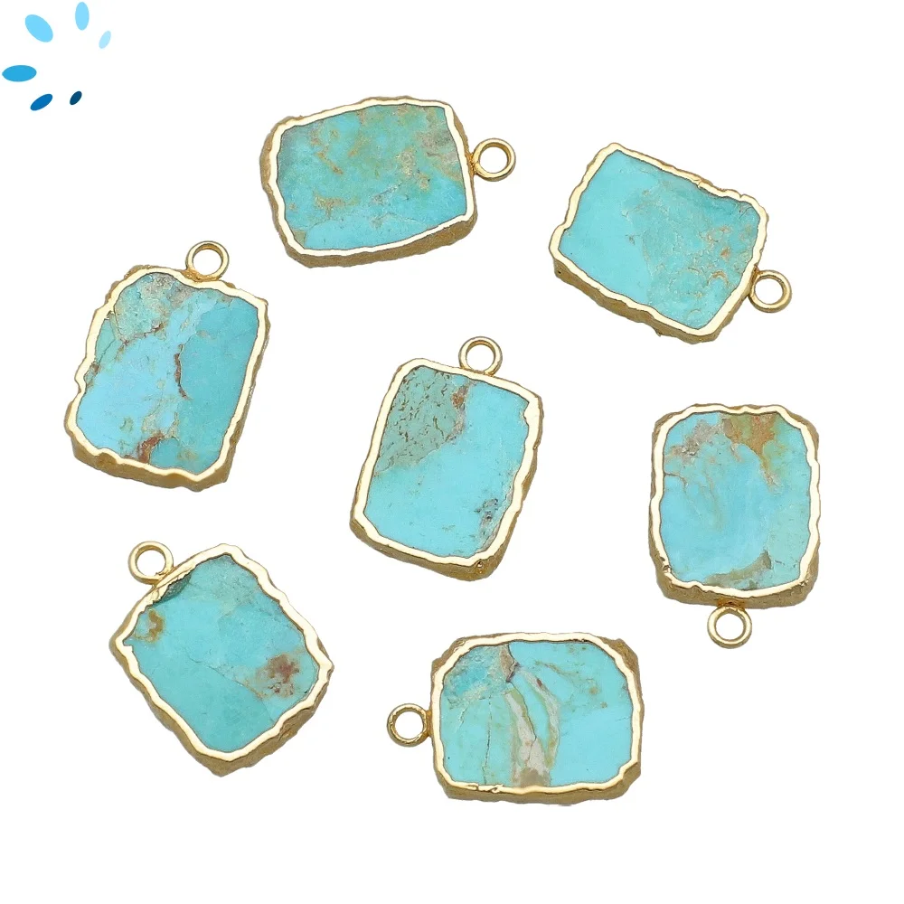 Turquoise Slice Charm Pendant 14x10 - 16x12mm 18k Gold Electroplated - Set of 4