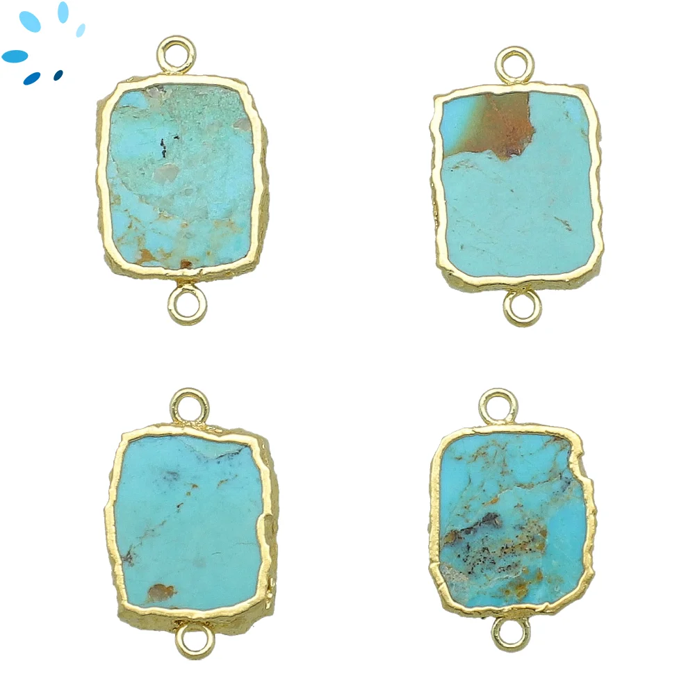 Turquoise Slice Connector 15x12mm 18kGold Electroplated - Set of 4