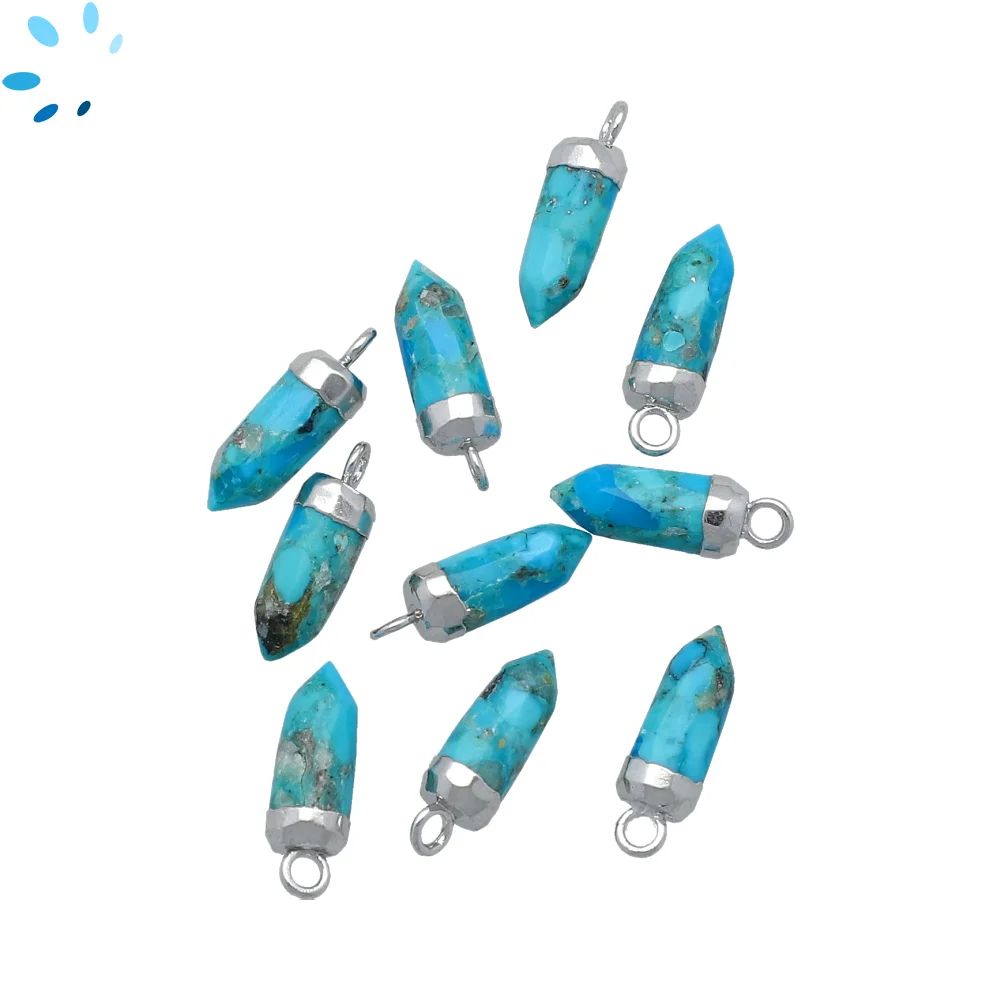 Turquoise Spike Charm Pendant 12x5 - 14x6mm Platinum Electroplated - Set of 4