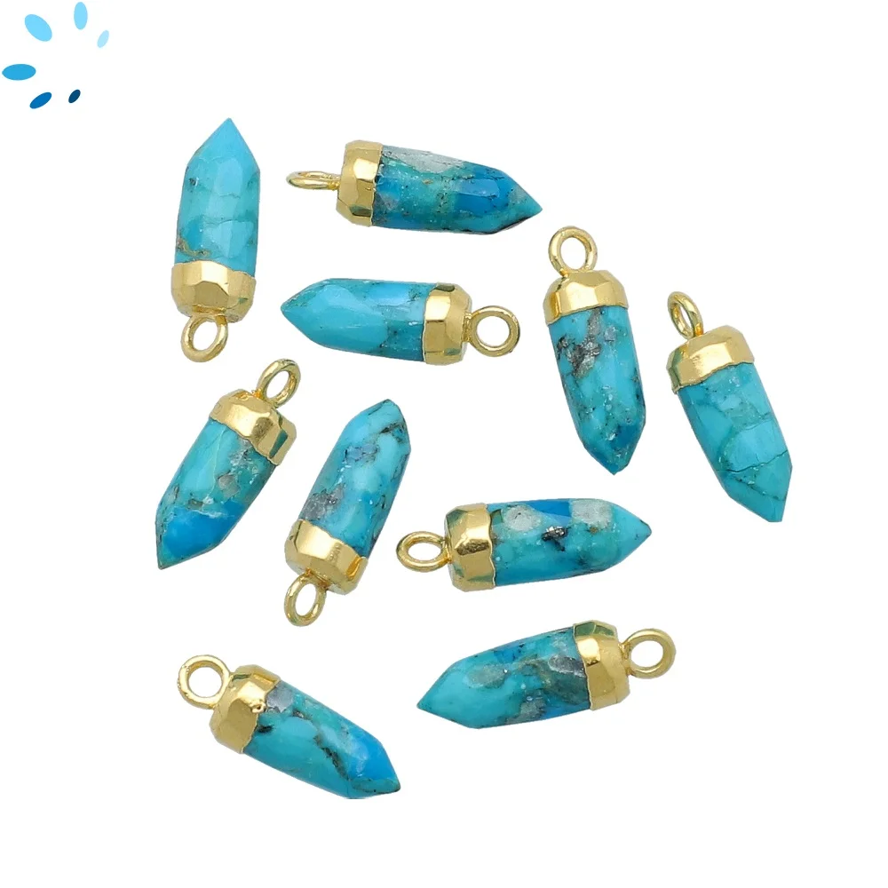 Turquoise Spike Pendant Charm 12x5 - 14x6mm 18k Gold Electroplated - Set of 4