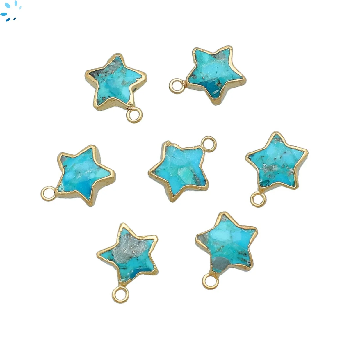 Turquoise Star Pendant Charm 10mm 18k Gold Electroplated - Set of 8
