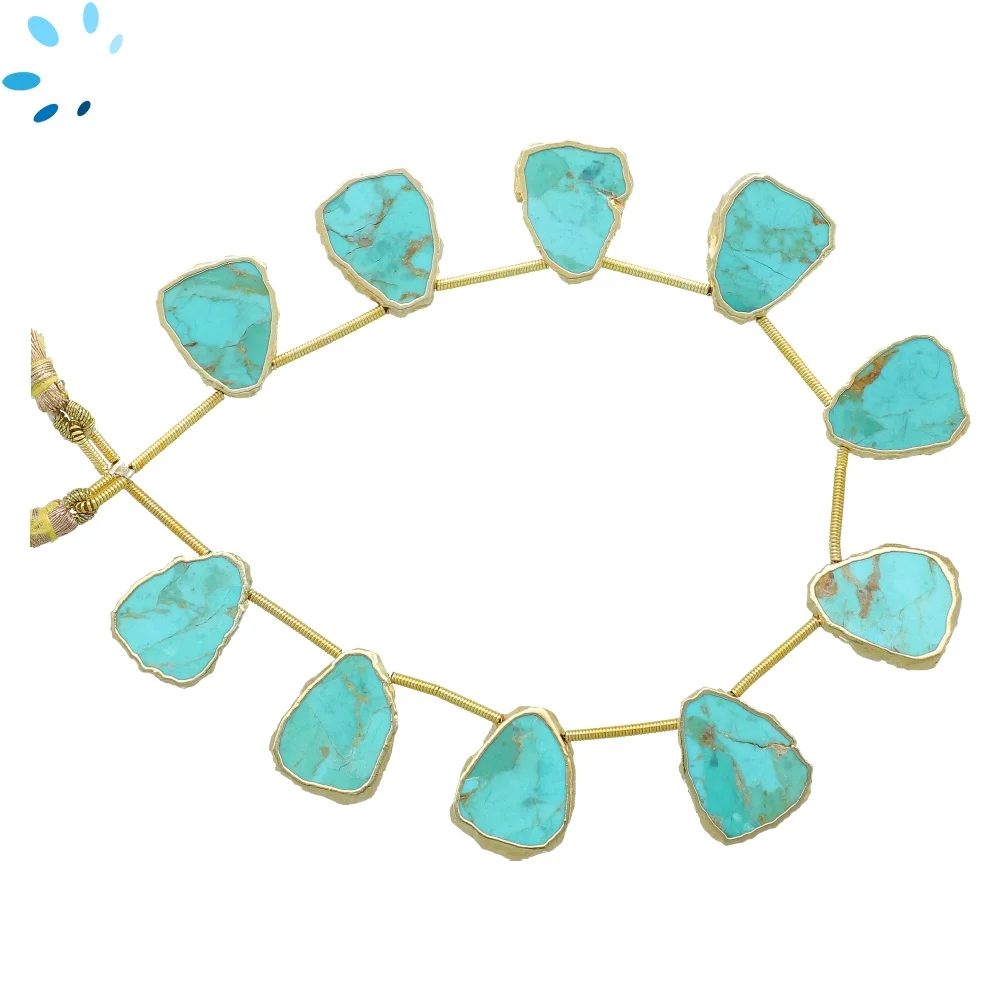 Turquoise Top Drilled Slice Beads 16x13 - 18x14mm - 18k Gold Electroplated