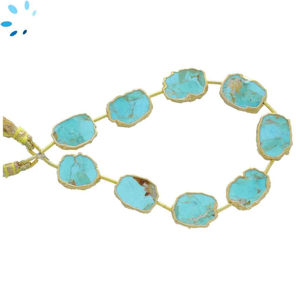 Turquoise Top to Bottom Drilled Slice Beads 16x12mm - 18k Gold Electroplated
