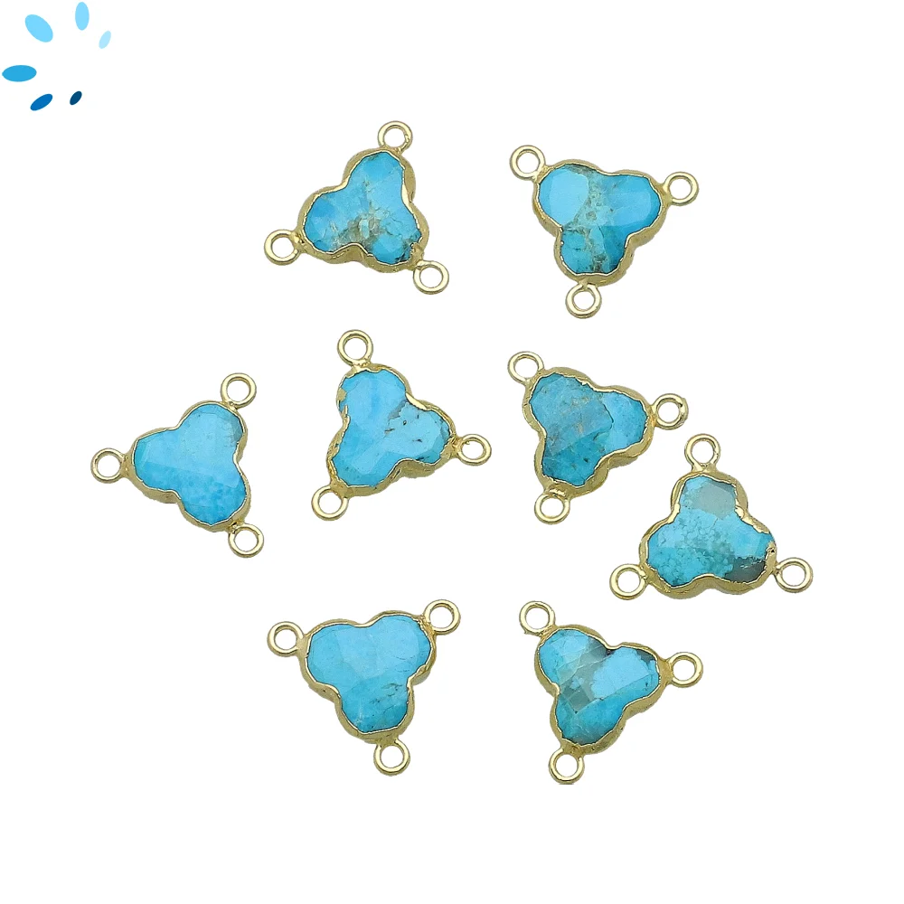 Turquoise Trefoil Connector 10mm 18k Gold Electroplated - Set of 4