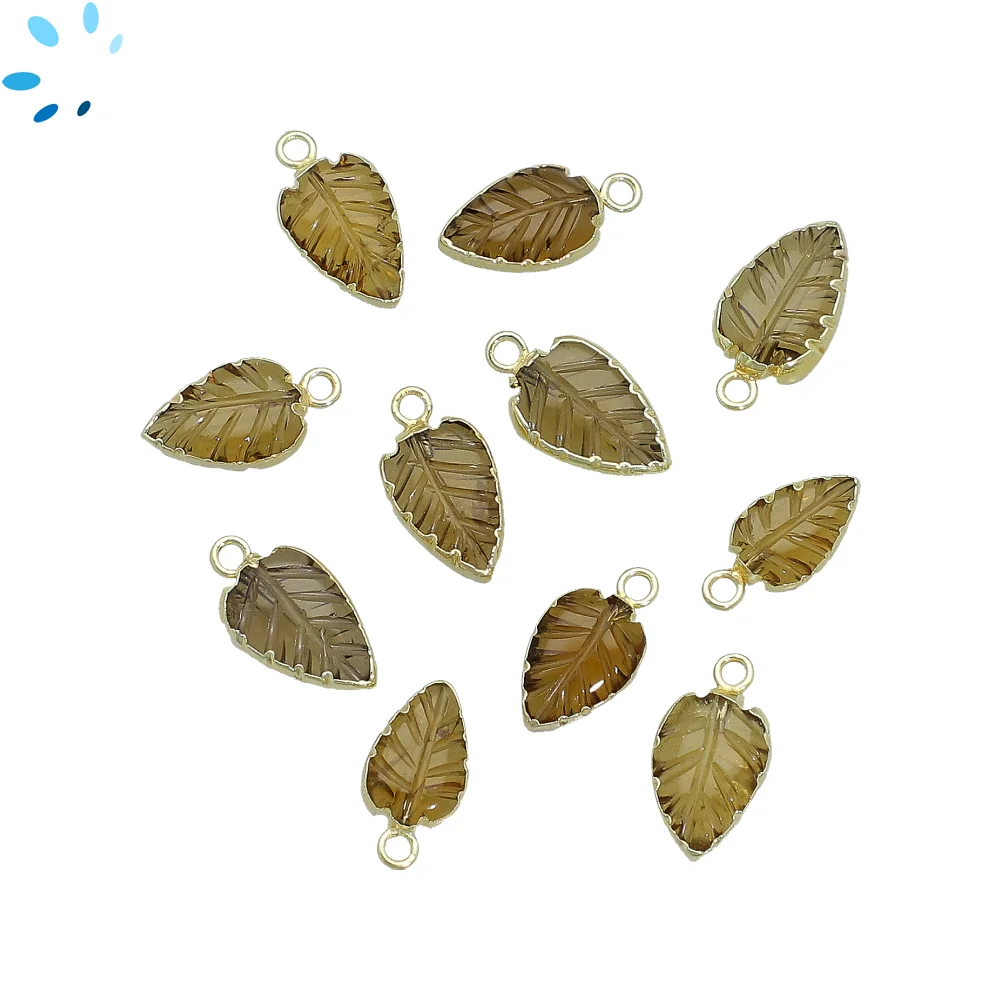Whiskey Quartz Leaf Pendant Charm 10x8 - 12x9mm 18k Gold Electroplated - Set of 4
