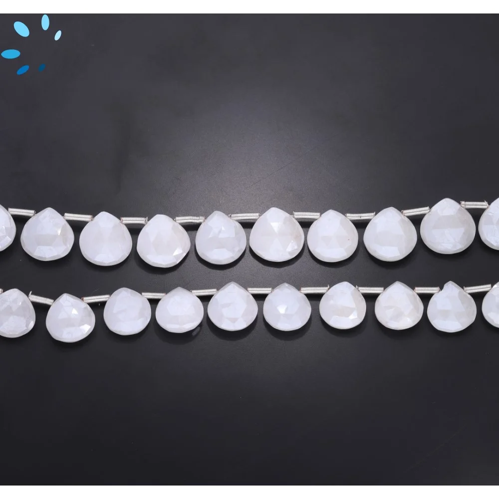 White Agate Faceted Heart Top Drilled Beads 7mm - 8 Inch Strand