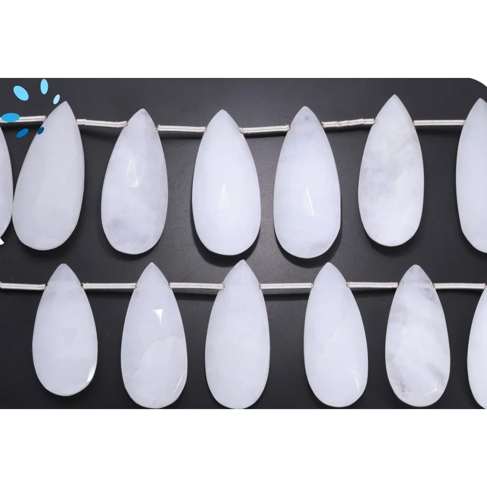 White Agate Faceted Long Pear Top Drilled Beads 22x10-24x12mm - 8 Inch Strand