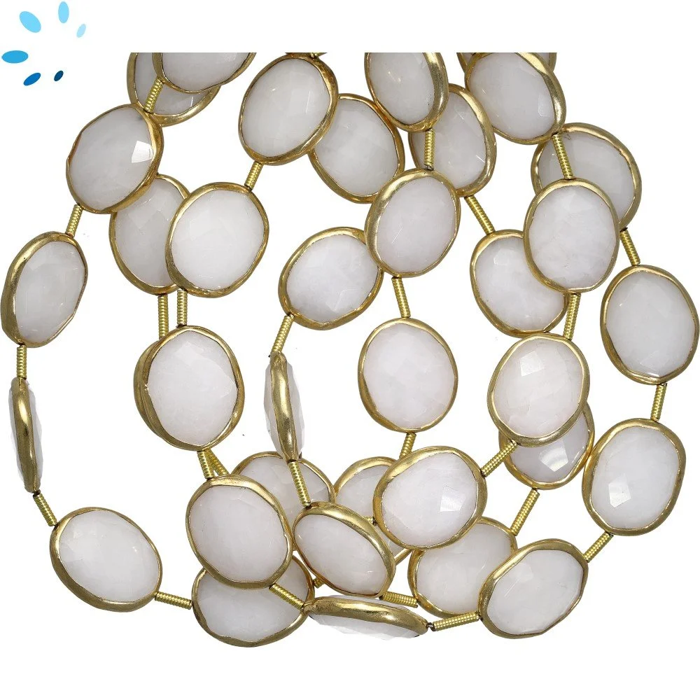 White Aventurine Faceted Nuggets Bezel Set Beads 12x14 - 14x16mm Top to Bottom Drilled - 18k Gold Plated Sterling Silver