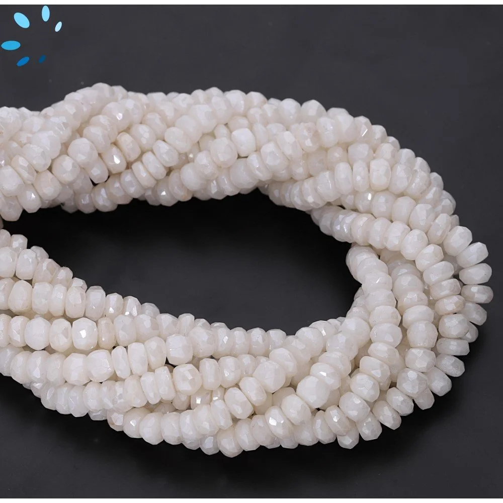 White Aventurine Faceted Rondelle Center Drilled Beads 4.5mm - 14 Inch Strand