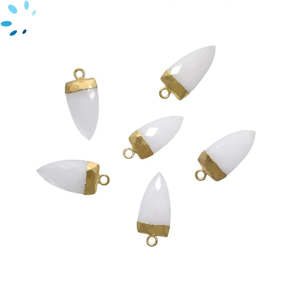 White Aventurine Half Marquise Charm Pendant 18X10mm 18k Gold Electroplated - Set of 2