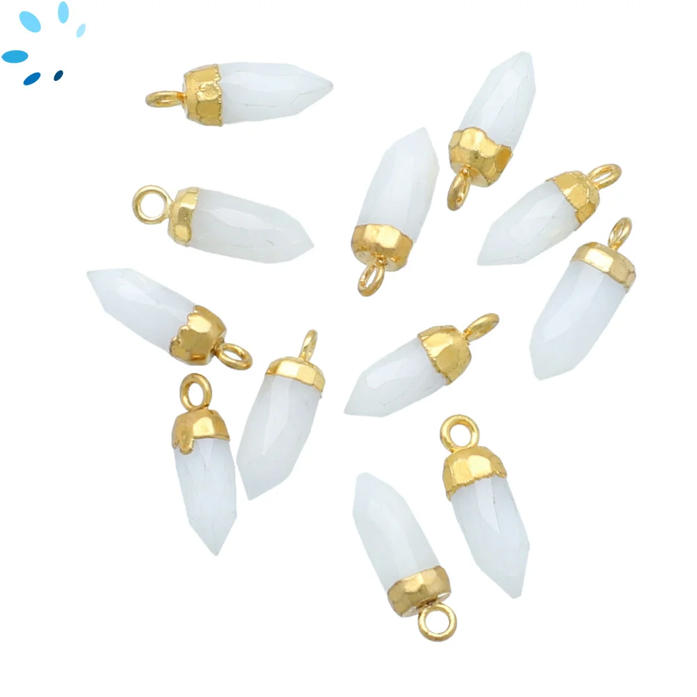 White Aventurine Spike Charm Pendant 12x5 - 14x6mm 18k Gold Electroplated - Set of 4