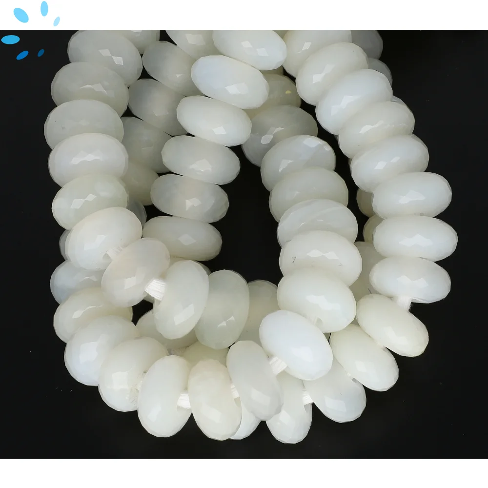 White Chalcedony Faceted Button Center Drilled Beads 14mm - 6 Inch Strand