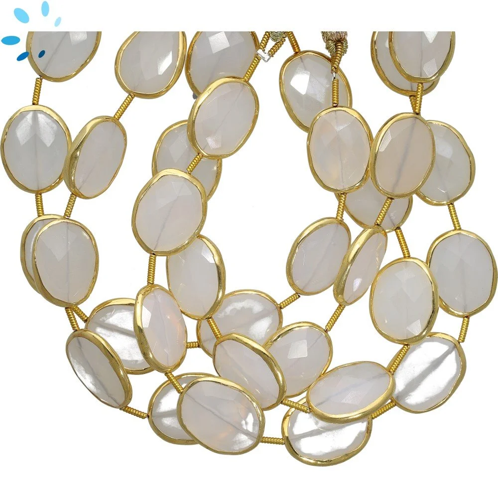 White Chalcedony Faceted Nuggets Bezel Set Beads 15x12mm Top to Bottom Drilled - 18k Gold Plated Sterling Silver