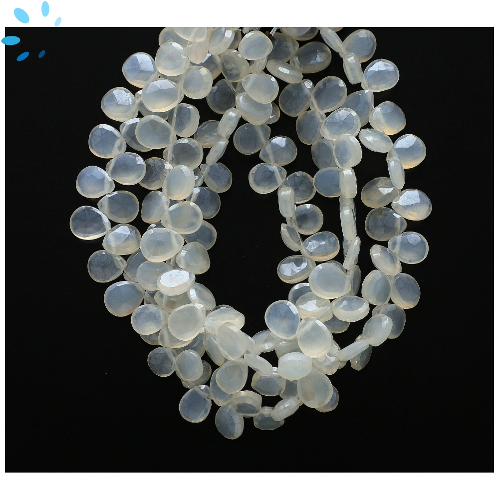 White Chalcedony Faceted Pear Top Drilled Beads 8x6mm - 8 Inch Strand
