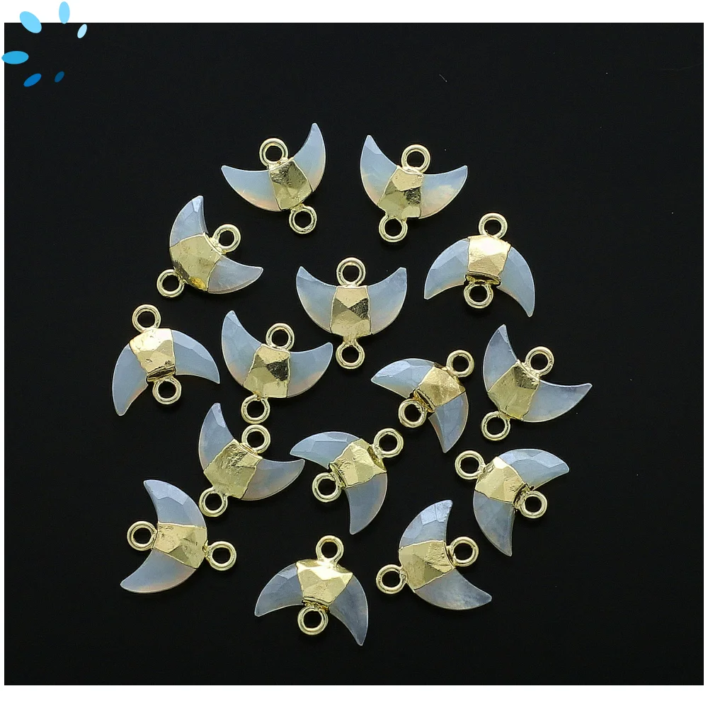 White Chalcedony Moon Connector 10x5mm 18k Gold Electroplated - Set of 4