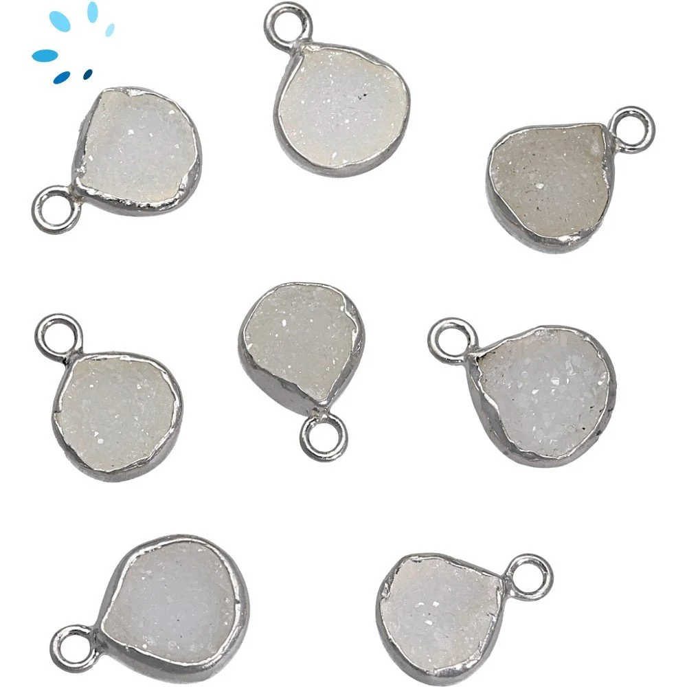 White Druzy Heart Bezel Pendant Charm 8x8 - 10x10mm - Platinum Plated Sterling Silver - Set of 4