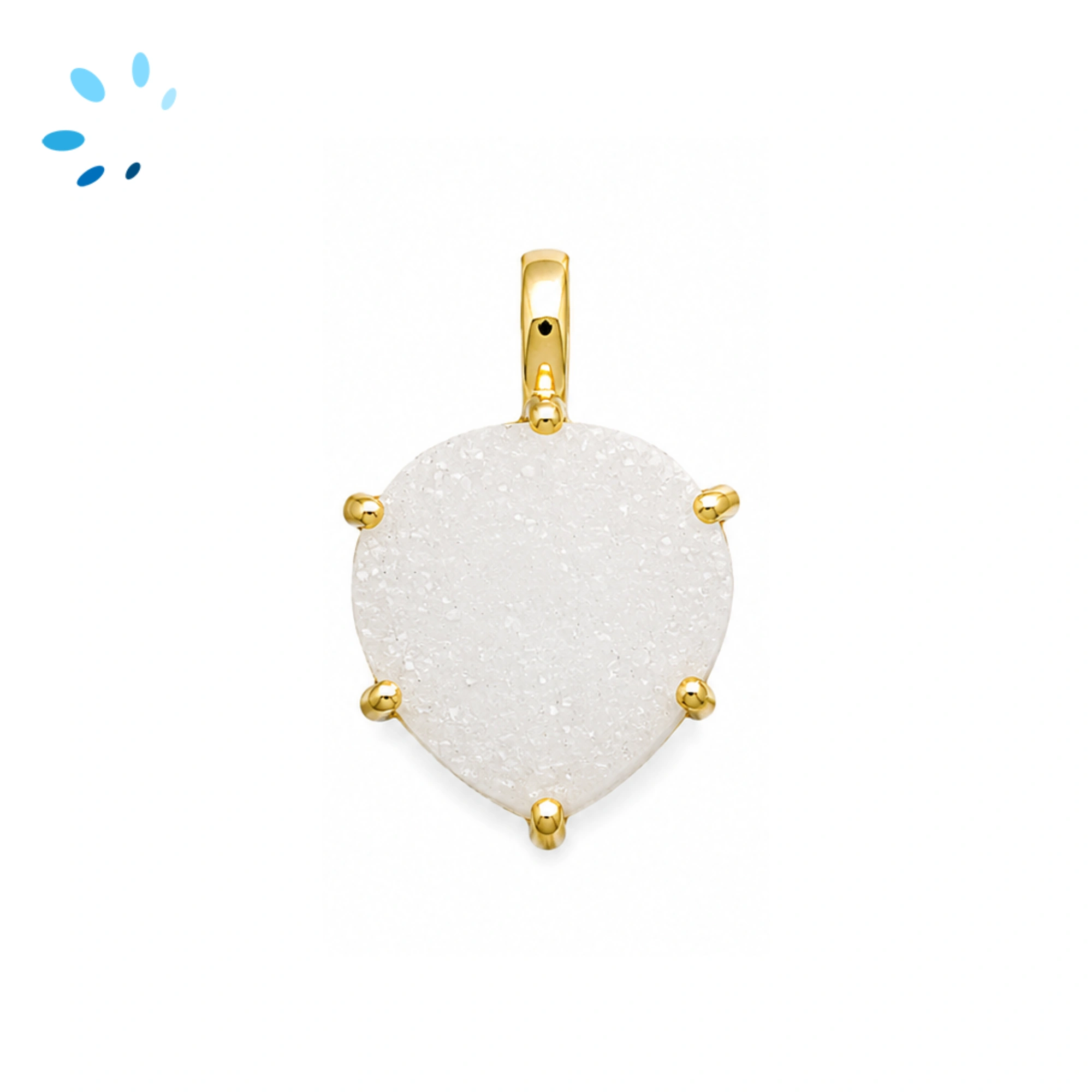 White Druzy Heart Prong-Set Pendant Charm 17mm - 18k Gold Plated Sterling Silver - 1 Piece