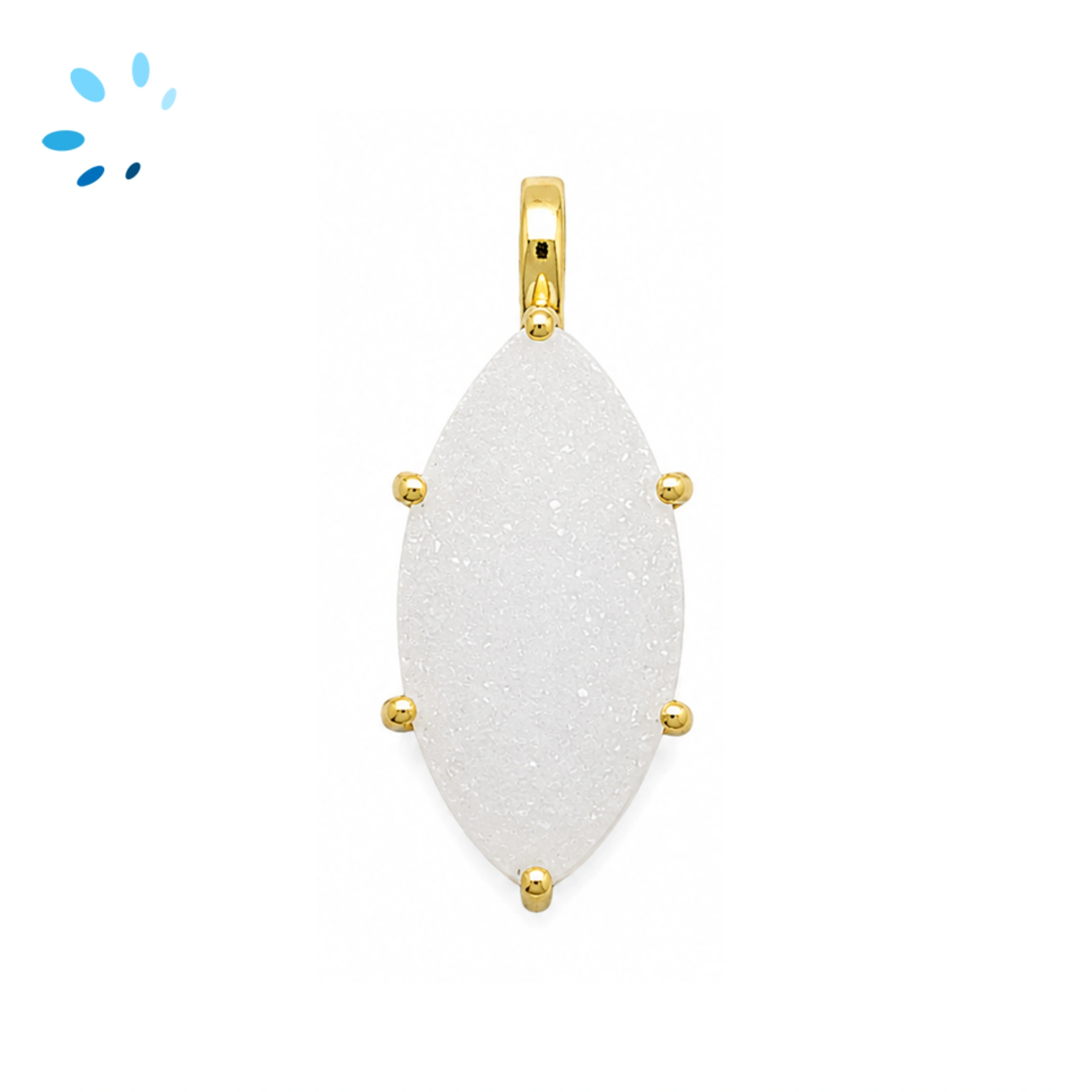 White Druzy Marquise Prong-Set Pendant Charm 23x12mm - 18k  Gold Plated Sterling Silver - 1 Piece