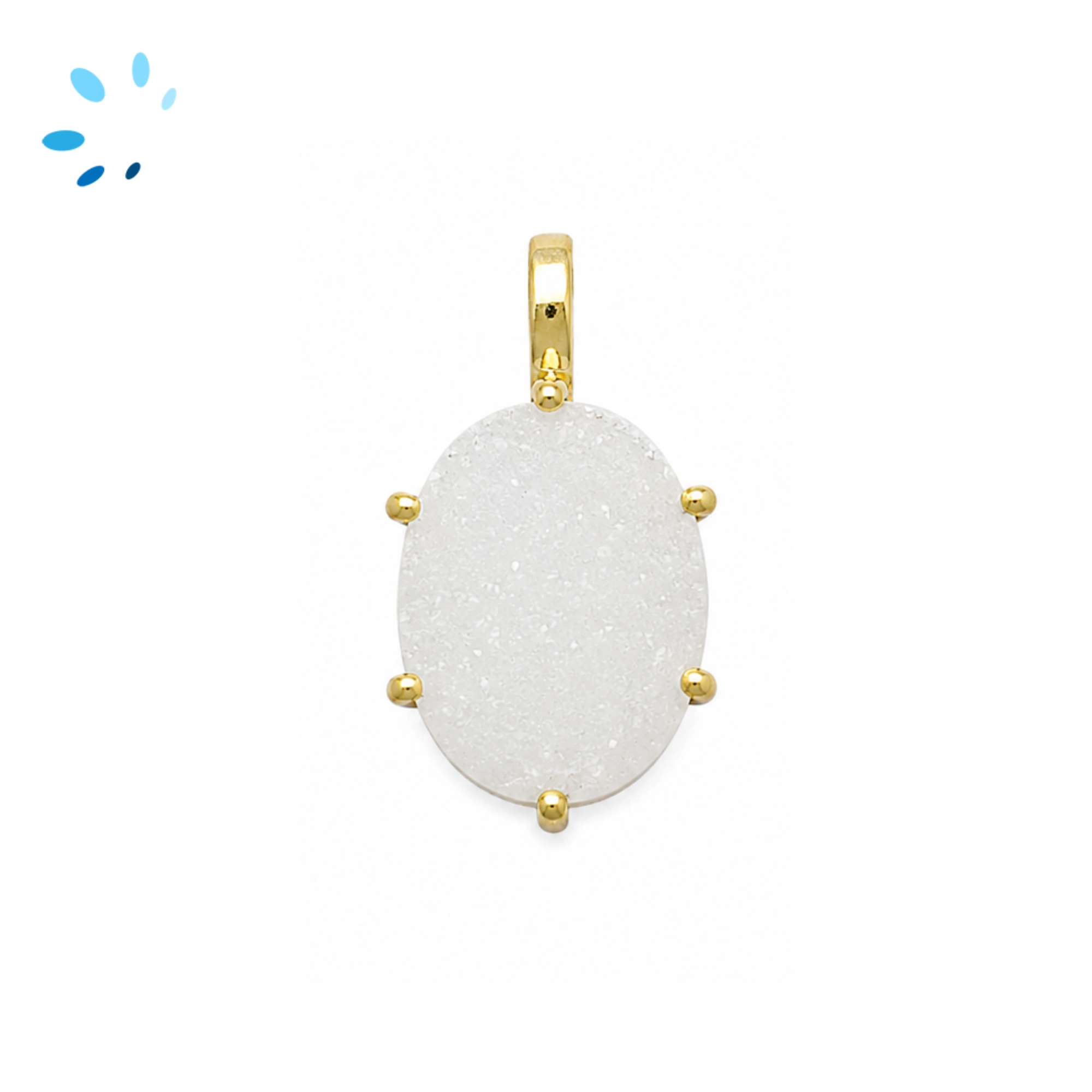 White Druzy Oval Prong-Set Pendant Charm 16x11mm - 18k  Gold Plated Sterling Silver - 1 Piece
