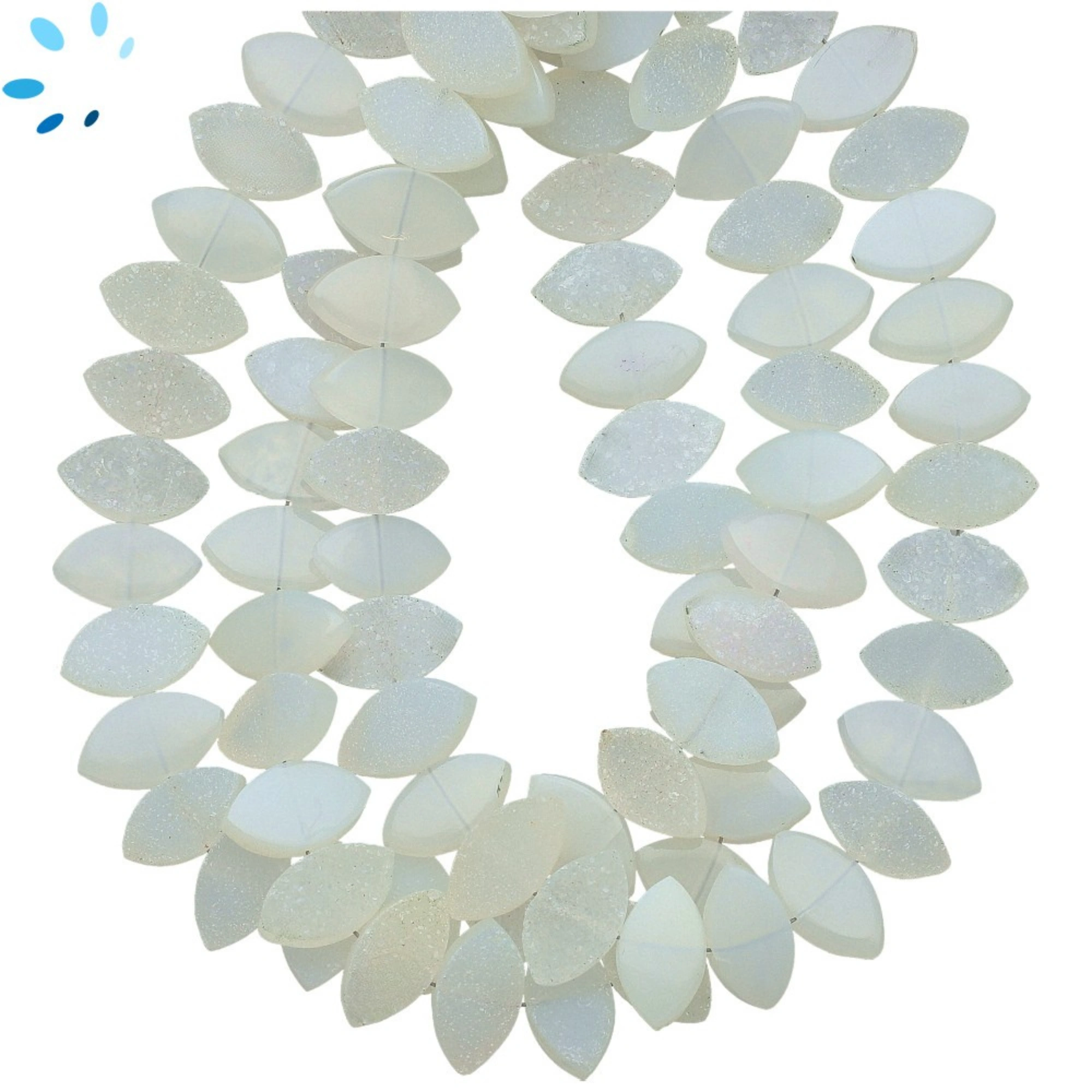White Druzy Rough Marquise Center Drilled Beads 12x7mm - 8 Inch Strand 
