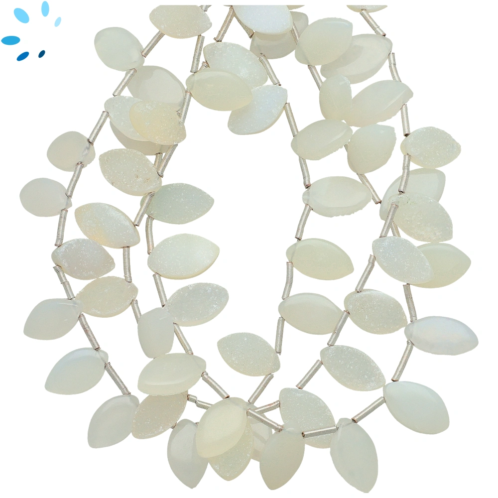 White Druzy Rough Marquise Top Drilled Beads 11x7mm - 8 Inch Strand