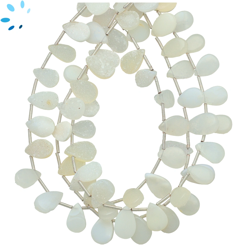 White Druzy Rough Pear Top Drilled Beads 12X7mm - 8 Inch Strand