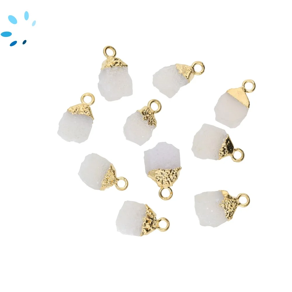 White Druzy Rough Pendant Charm 9x7mm 18k Gold Electroplated - Set of 4