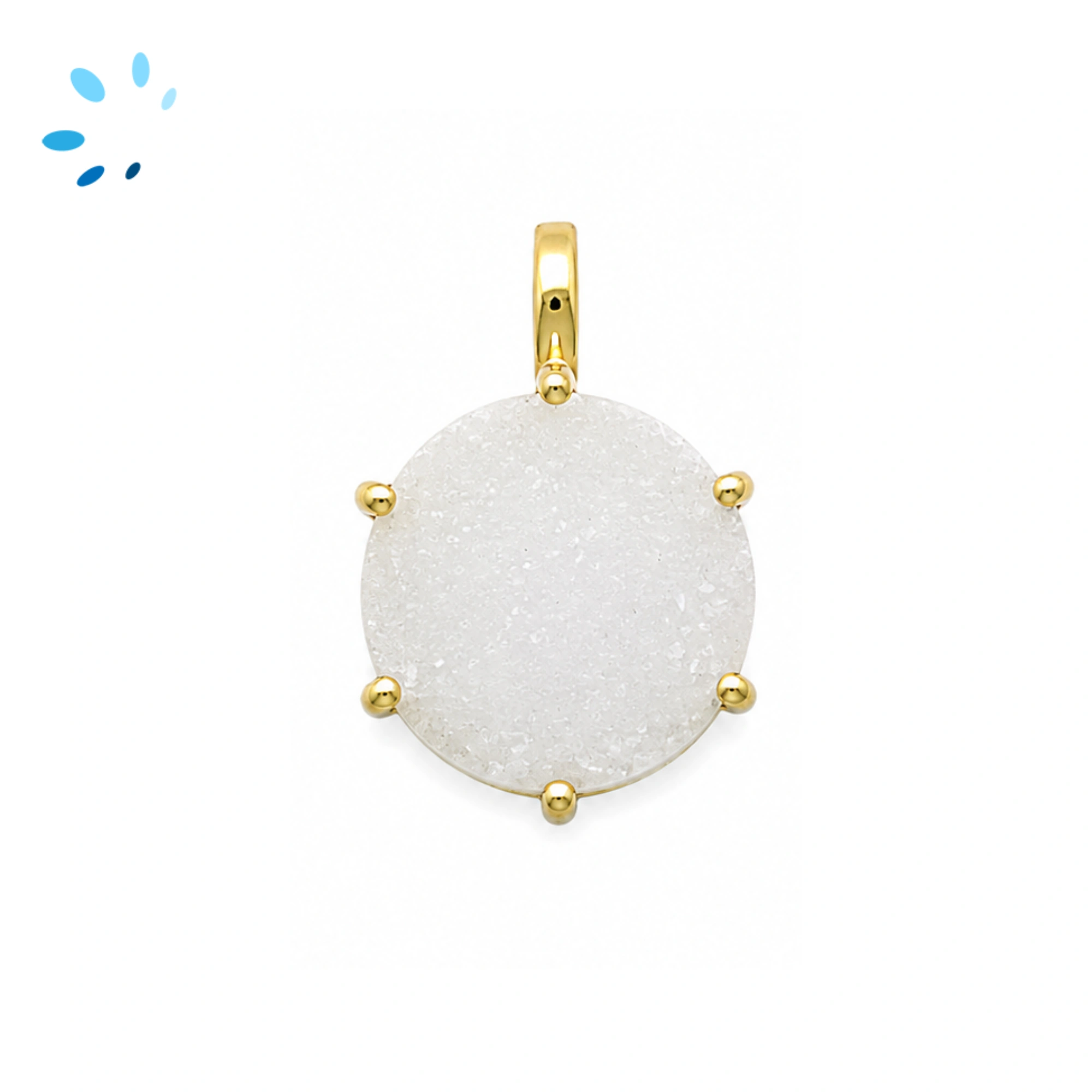 White Druzy Round Prong-Set Pendant Charm 15mm - 18k  Gold Plated Sterling Silver - 1 Piece