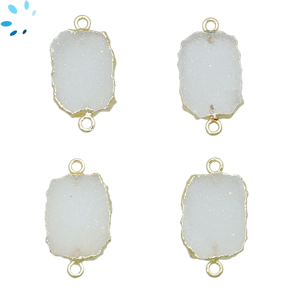 White Druzy Slice Connector 14x10 - 16x12mm 18kGold Electroplated - Set of 4