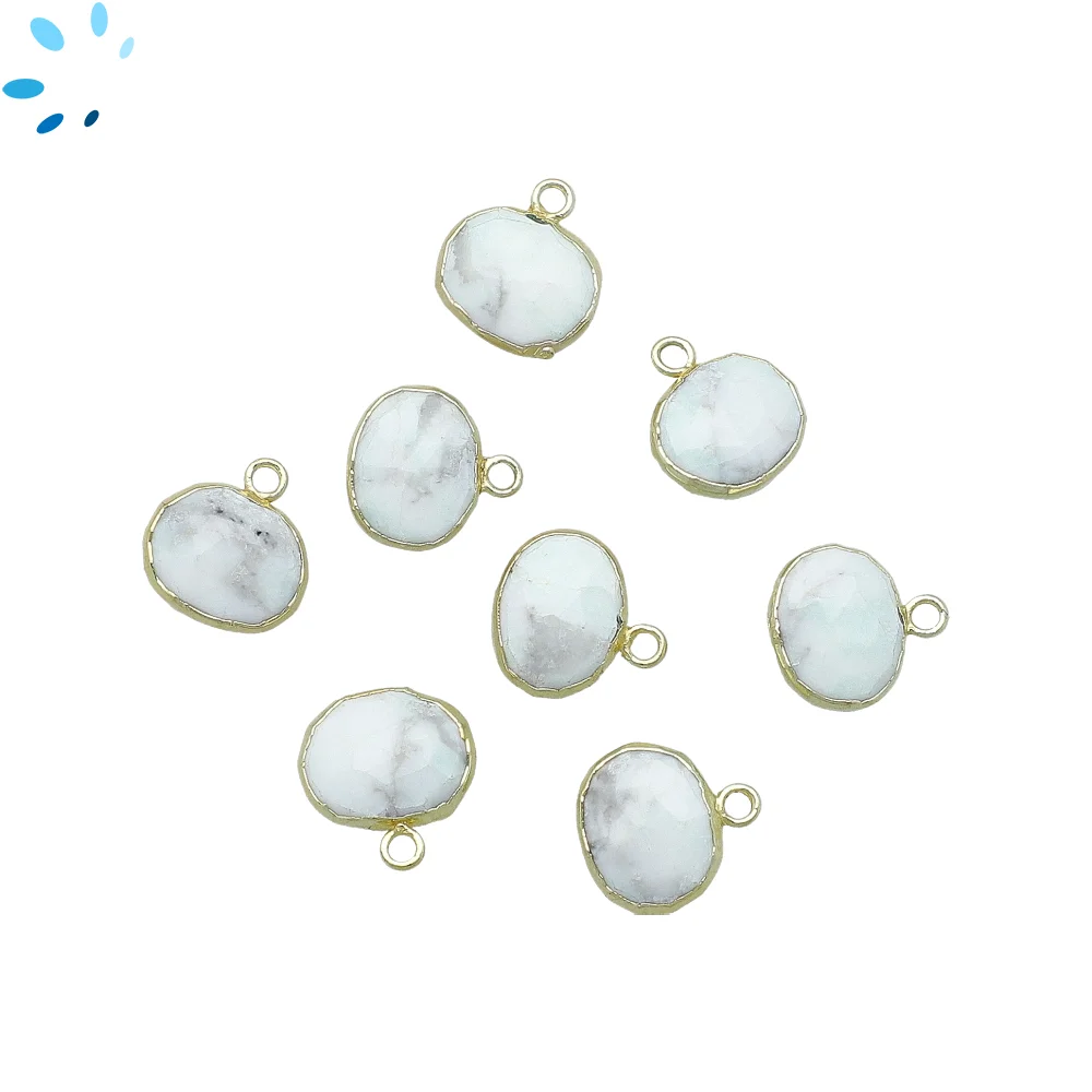 White Howlite Oval Pendant Charm 10x8mm 18k Gold Electroplated - Set of 4