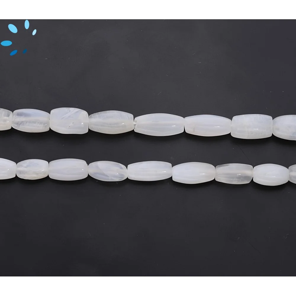 White Moonstone Smooth Barrel Top to Bottom Drilled Beads 10x6-12x7mm - 14 Inch Strand