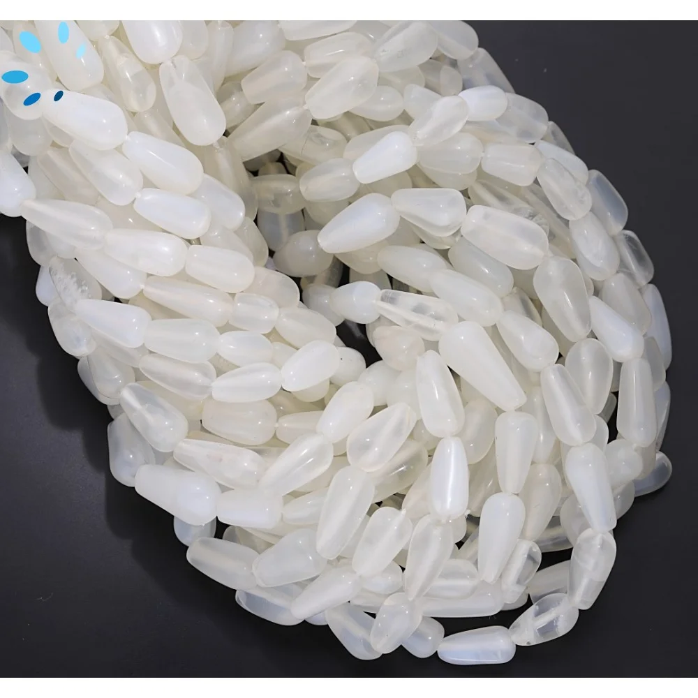 White Moonstone Smooth Pear Top to Bottom Drilled Beads 9x6mm - 14 Inch Strand