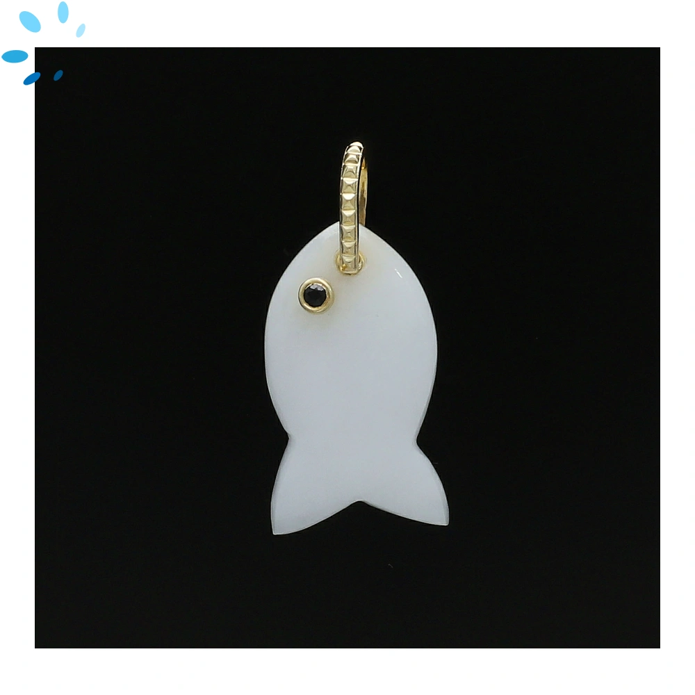 White Quartz & Black Spinel Vertical Chunky Fish Inlay Pendant Charm 25x15mm - 18k Gold Plated Sterling Silver - 1 Piece