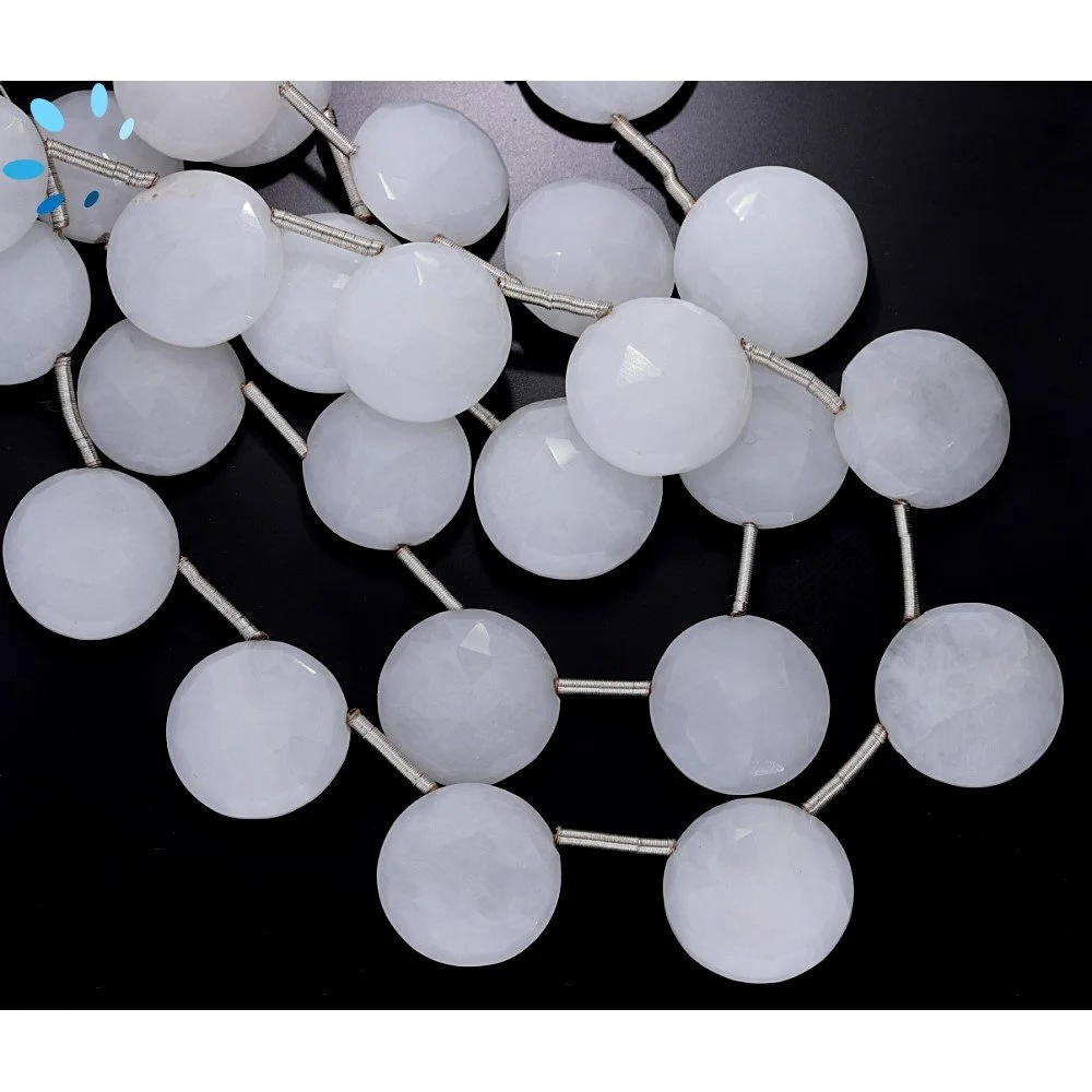 White Quartz Faceted Coin Top Drilled Beads 10mm - 8 Inch Strand