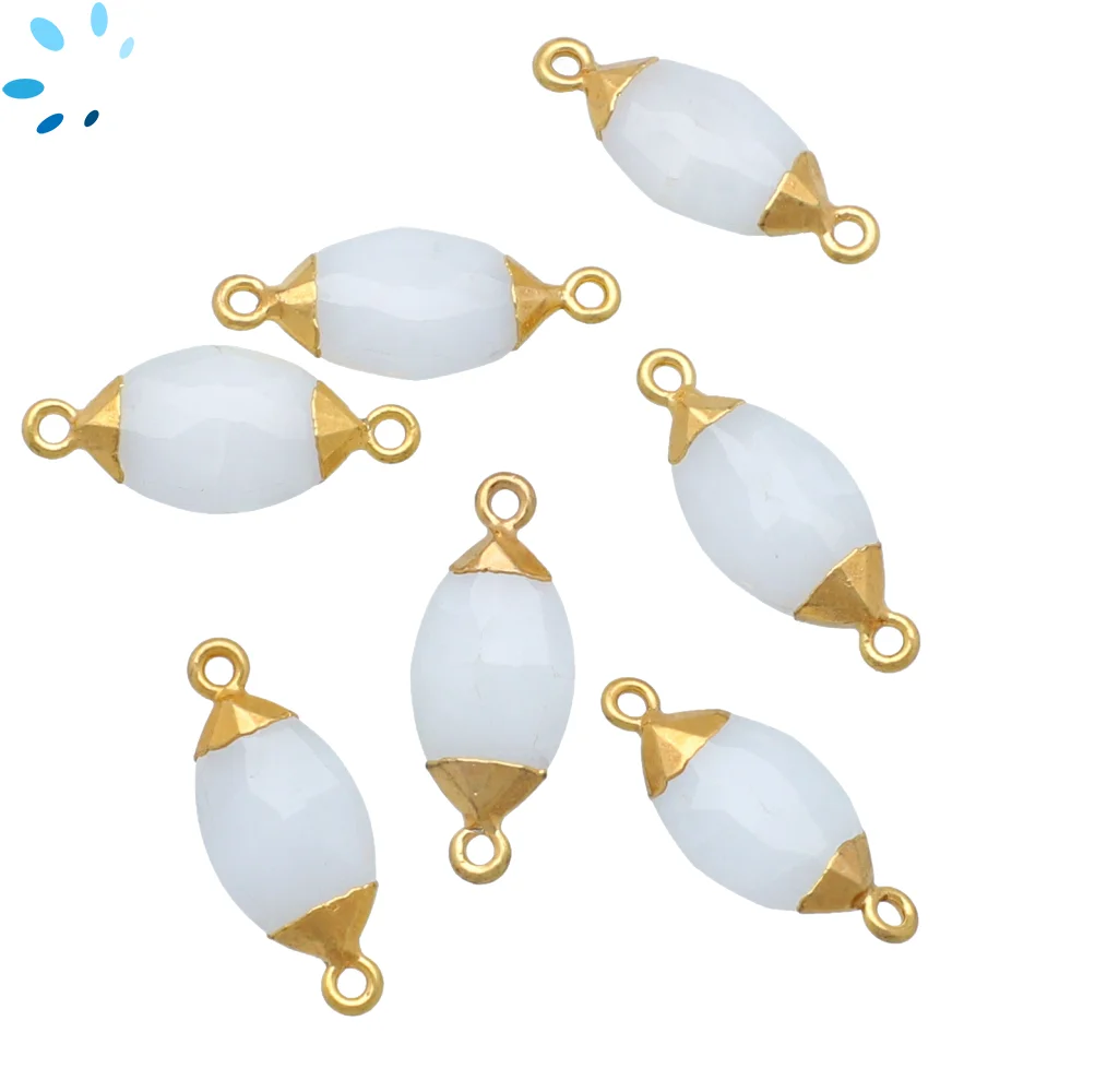 White Quartz Marquise Connector 14x7 - 16x9mm 18k Gold Electroplated - Set of 4