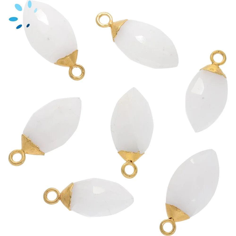 White Quartz Marquise Pendant Charm 14x7 - 16x9mm 18k Gold Electroplated - Set of 4