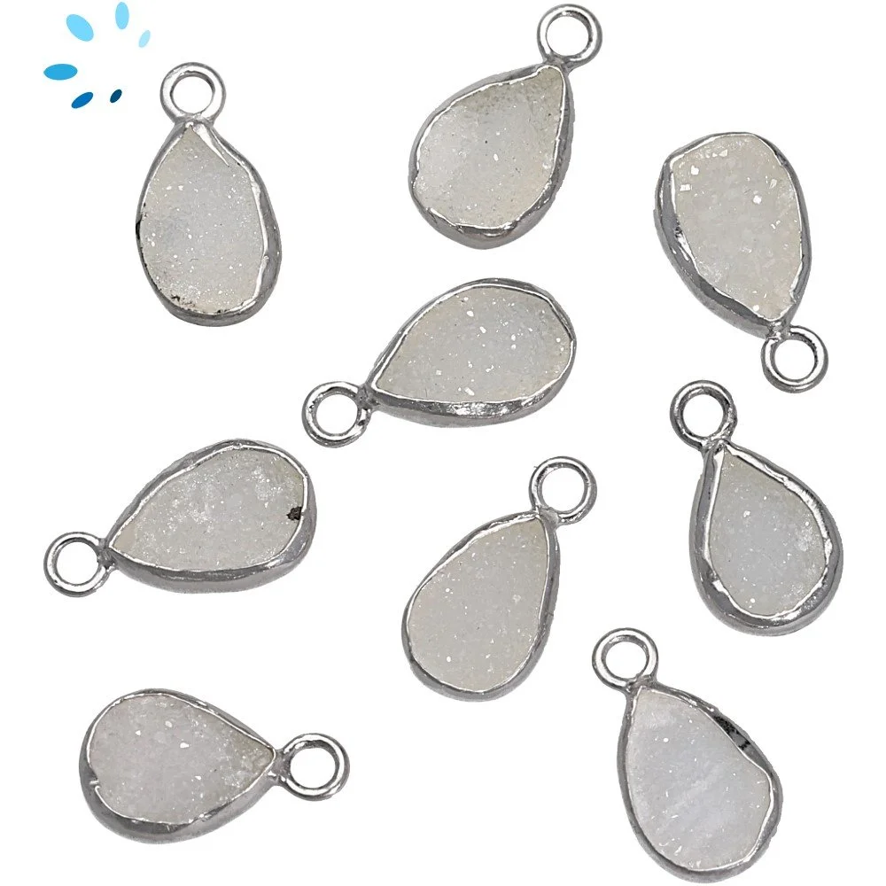 White Topaz Pear Bezel Pendant Charm 10x7 - 12x8mm - Platinum Plated Sterling Silver - Set of 4