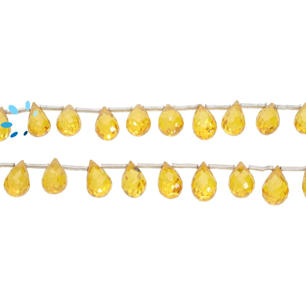 Yellow Color Cubic Zirconia Faceted Drop Top Drilled Beads 8x5 - 10x7mm - 8 Inch Strand